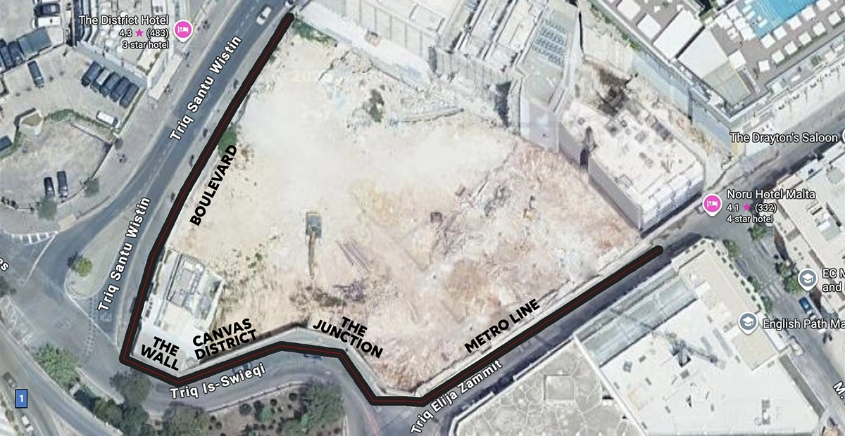 Premium outdoor advertising space at Project Landmark in St Julians, Malta showing high-traffic location and billboard placement