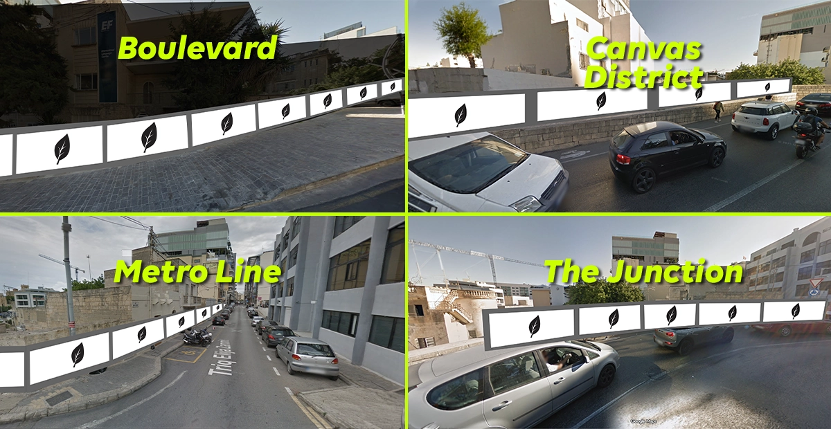 Close-up of advertising billboard at Project Landmark St Julians, Malta, highlighting strategic visibility for brands